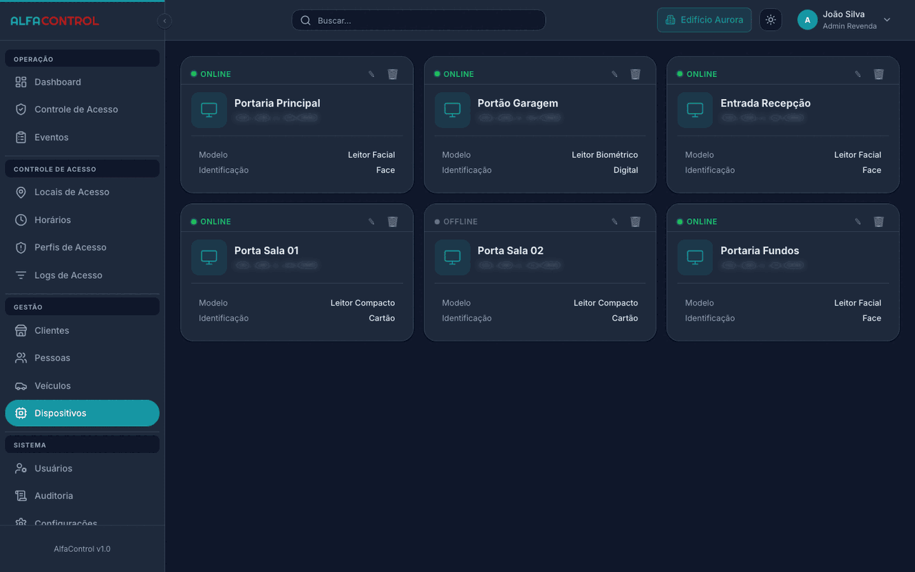 AlfaControl Dispositivos - Tema Escuro